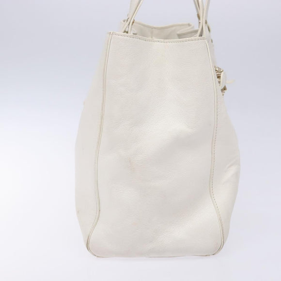 VERSACE Tote Bag Leather White Gold Auth yk19012