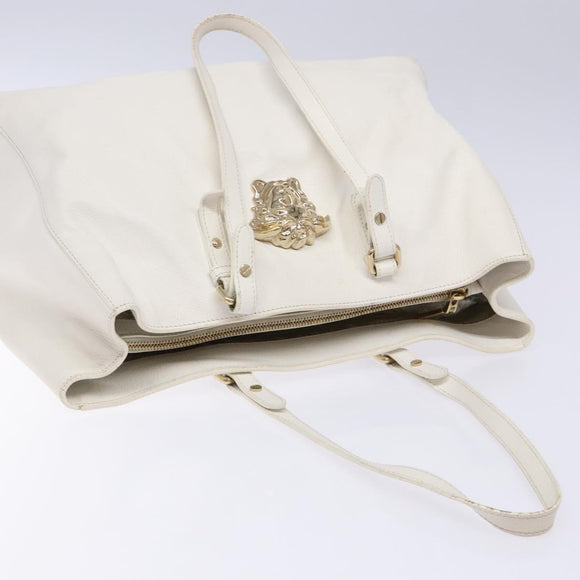 VERSACE Tote Bag Leather White Gold Auth yk19012