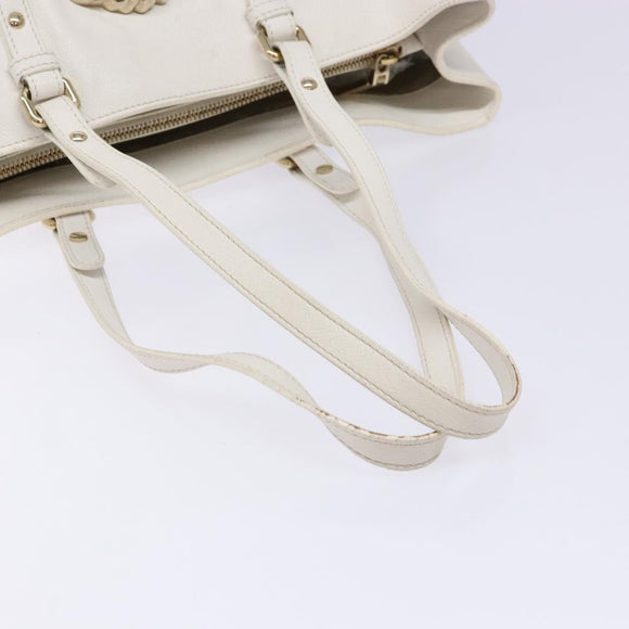 VERSACE Tote Bag Leather White Gold Auth yk19012