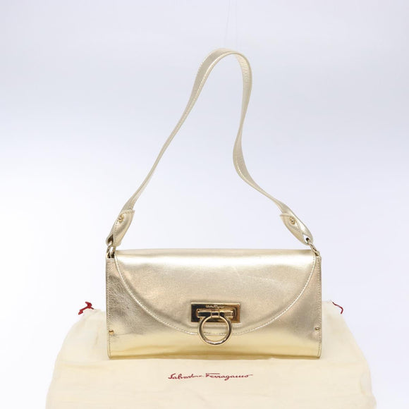 Salvatore Ferragamo Gancini Shoulder Bag Leather Gold Tone Auth yk19023