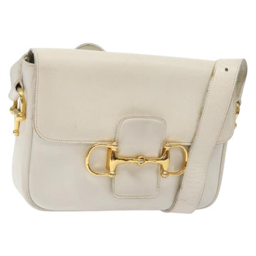 CELINE Shoulder Bag Leather Gold White Auth yk19029