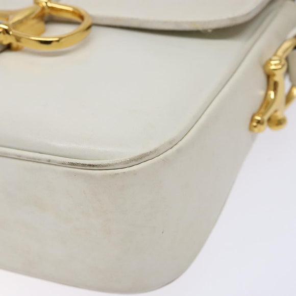 CELINE Shoulder Bag Leather Gold White Auth yk19029