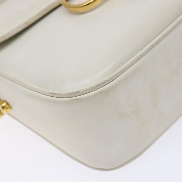 CELINE Shoulder Bag Leather Gold White Auth yk19029
