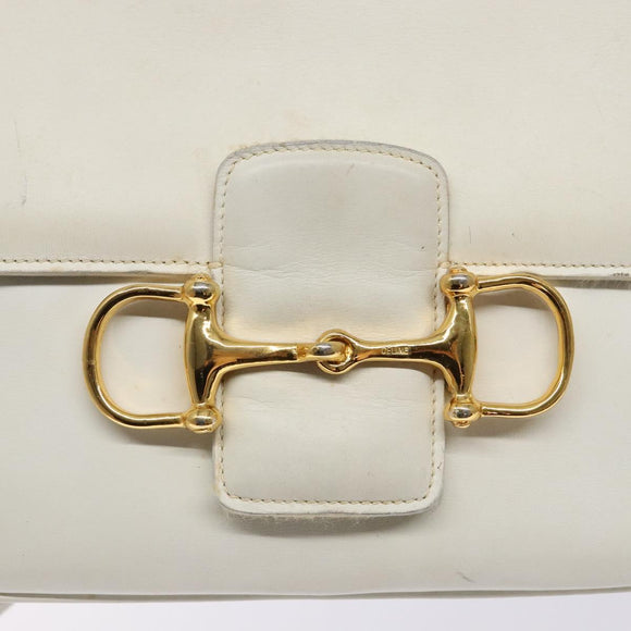 CELINE Shoulder Bag Leather Gold White Auth yk19029