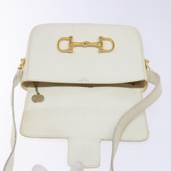 CELINE Schultertasche Leder Gold Weiß Original yk19029