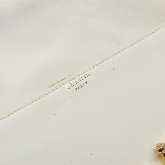 CELINE Shoulder Bag Leather Gold White Auth yk19029