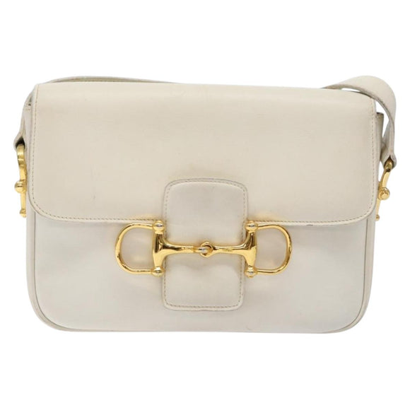 CELINE Shoulder Bag Leather Gold White Auth yk19029