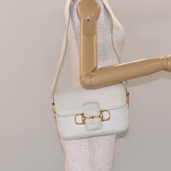 CELINE Shoulder Bag Leather Gold White Auth yk19029