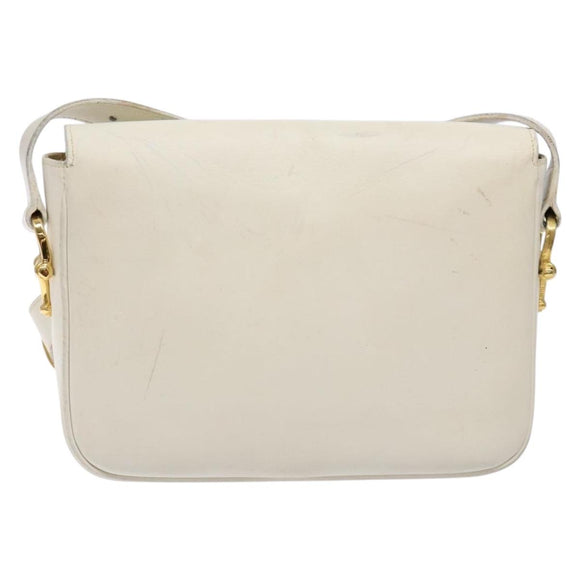 CELINE Shoulder Bag Leather Gold White Auth yk19029