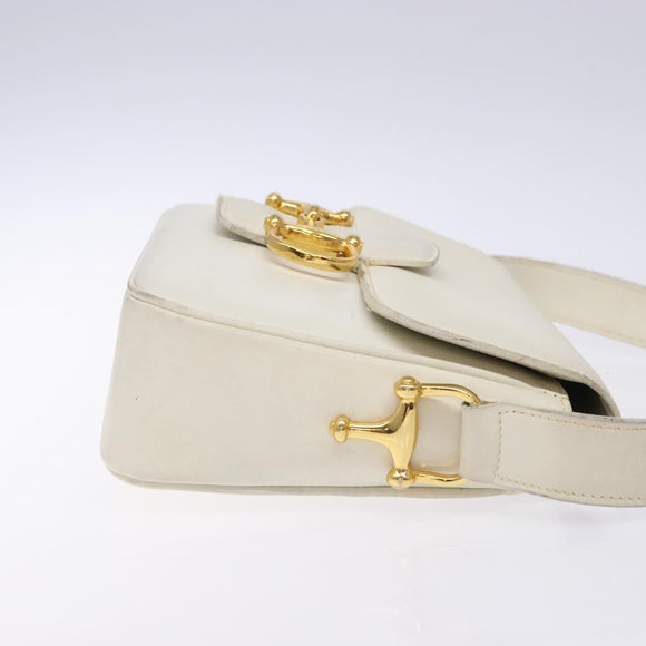 CELINE Shoulder Bag Leather Gold White Auth yk19029