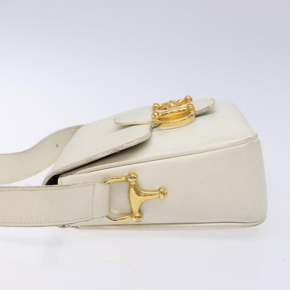 CELINE Shoulder Bag Leather Gold White Auth yk19029