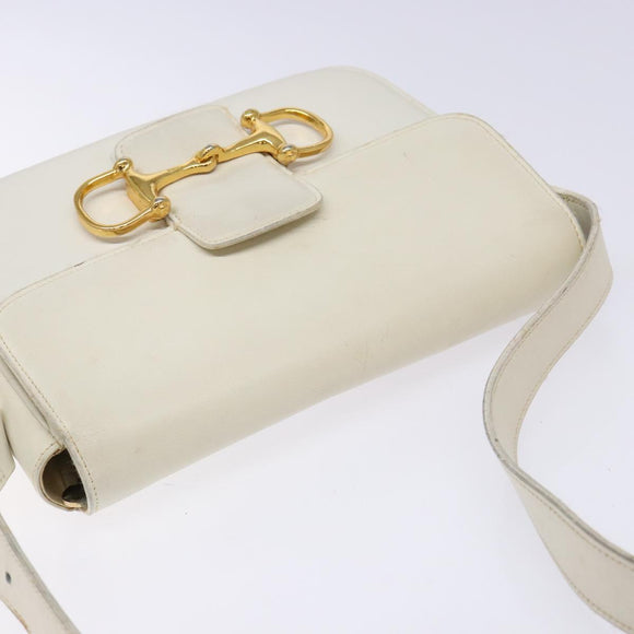CELINE Shoulder Bag Leather Gold White Auth yk19029
