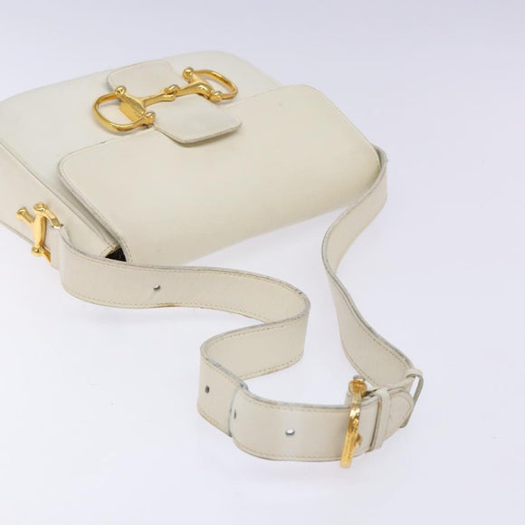 CELINE Shoulder Bag Leather Gold White Auth yk19029