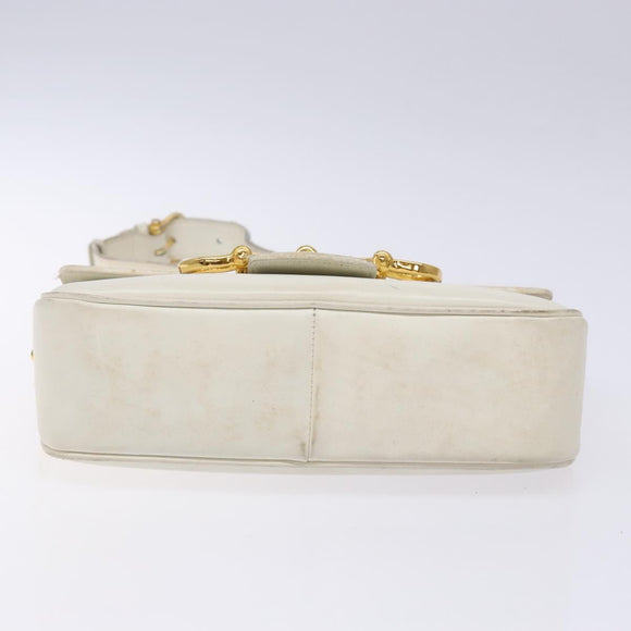 CELINE Shoulder Bag Leather Gold White Auth yk19029
