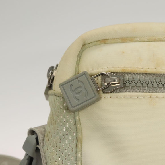CHANEL Sports Line Shoulder Bag Nylon White Silver CC Auth yk19044