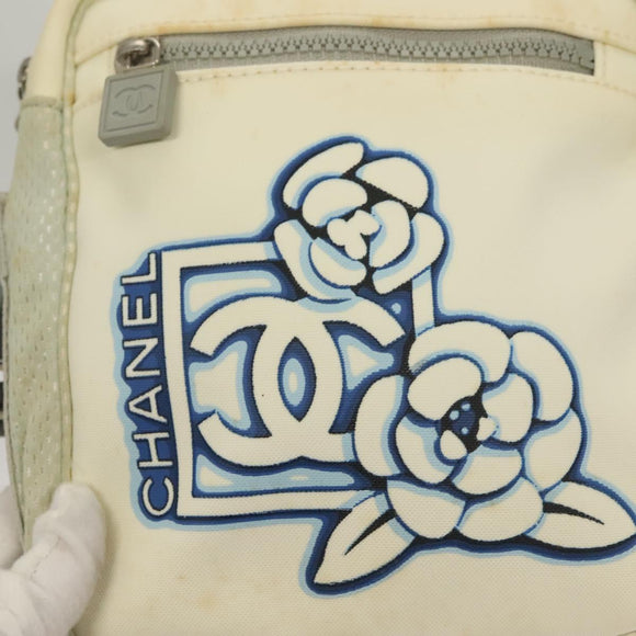 CHANEL Sports Line Shoulder Bag Nylon White Silver CC Auth yk19044