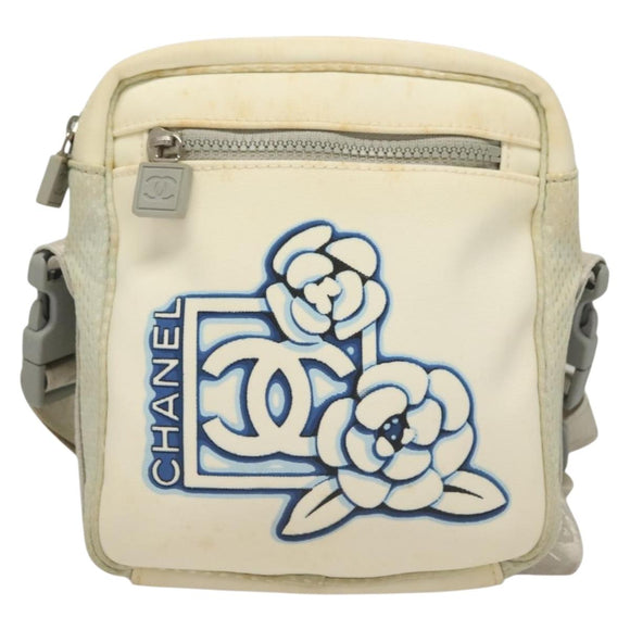 CHANEL Sports Line Shoulder Bag Nylon White Silver CC Auth yk19044