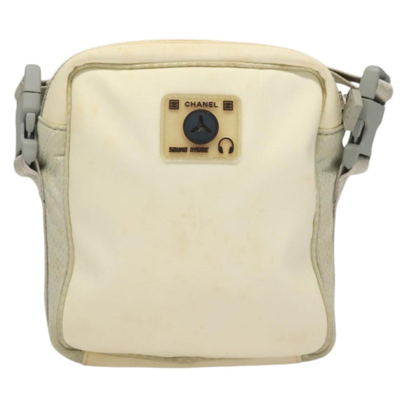 CHANEL Sports Line Shoulder Bag Nylon White Silver CC Auth yk19044