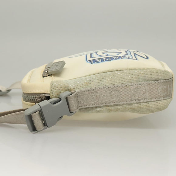 CHANEL Sports Line Shoulder Bag Nylon White Silver CC Auth yk19044