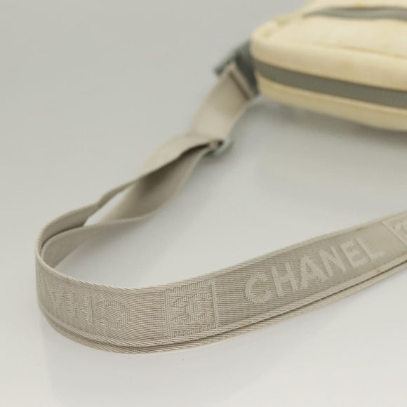 CHANEL Sports Line Shoulder Bag Nylon White Silver CC Auth yk19044