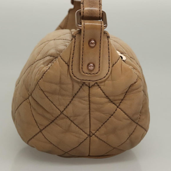 CHANEL Wild Stitch Shoulder Bag Leather Brown Gold CC Auth yk19057