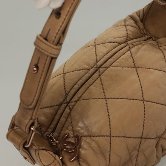 CHANEL Wild Stitch Shoulder Bag Leather Brown Gold CC Auth yk19057