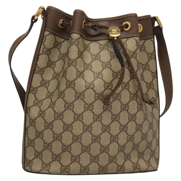 GUCCI GG Supreme Shoulder Bag PVC Beige Gold Auth yk19065