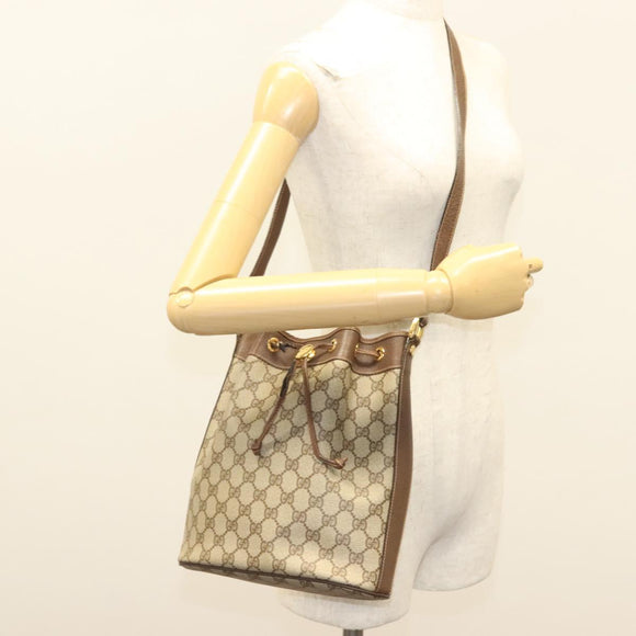 GUCCI GG Supreme Shoulder Bag PVC Beige Gold Auth yk19065