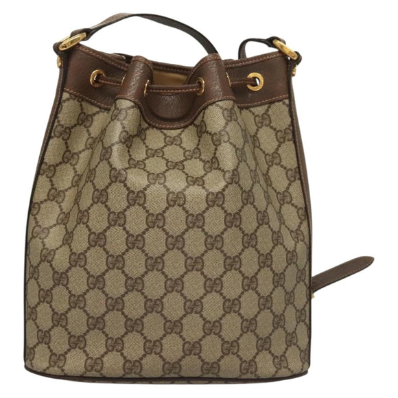 GUCCI GG Supreme Shoulder Bag PVC Beige Gold Auth yk19065