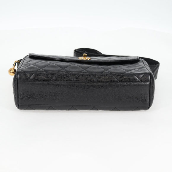 CHANEL Matelasse Shoulder Bag Caviar Skin Black Gold CC Auth yk19085A
