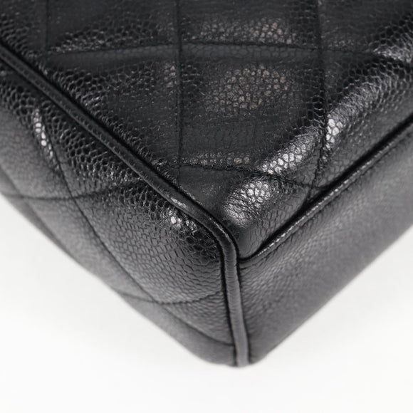 CHANEL Matelasse Shoulder Bag Caviar Skin Black Gold CC Auth yk19085V