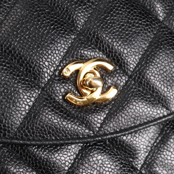 CHANEL Matelasse Shoulder Bag Caviar Skin Black Gold CC Auth yk19085V
