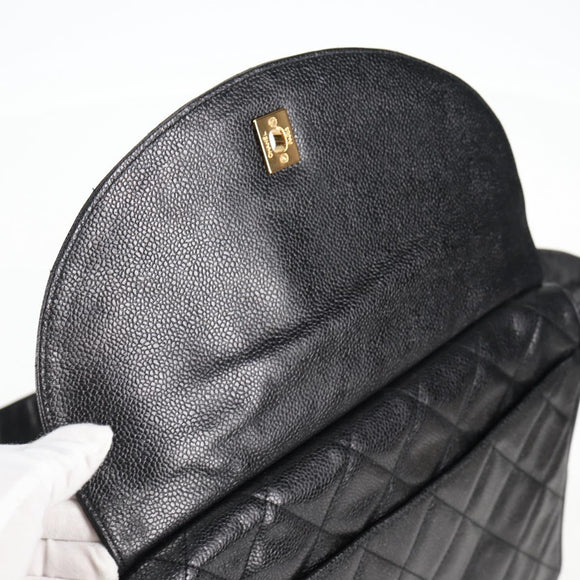 CHANEL Matelasse Shoulder Bag Caviar Skin Black Gold CC Auth yk19085V