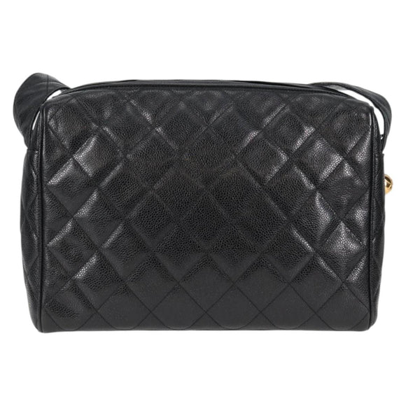 CHANEL Matelasse Shoulder Bag Caviar Skin Black Gold CC Auth yk19085V
