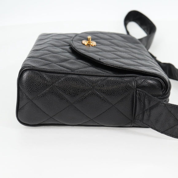 CHANEL Matelasse Shoulder Bag Caviar Skin Black Gold CC Auth yk19085A