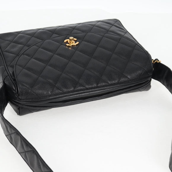 CHANEL Matelasse Shoulder Bag Caviar Skin Black Gold CC Auth yk19085V