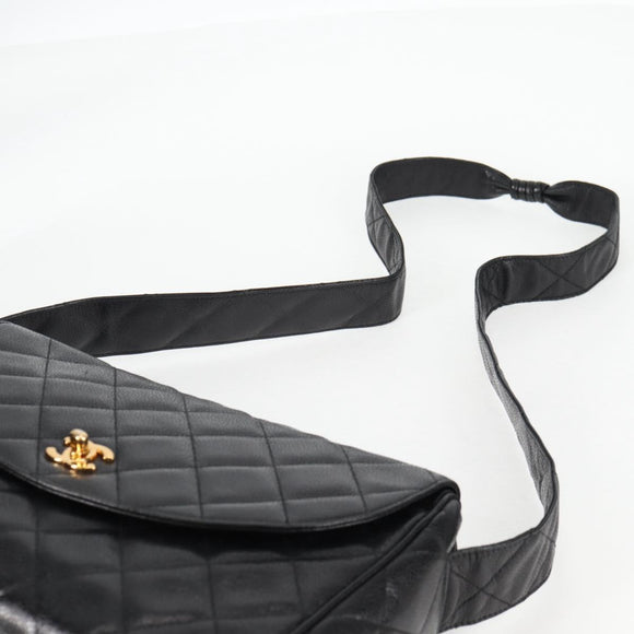 CHANEL Matelasse Shoulder Bag Caviar Skin Black Gold CC Auth yk19085V