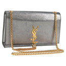 SAINT LAURENT Classic Kate Shoulder Bag Leather Gold Silver Auth yk19086-1