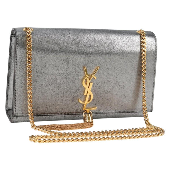 SAINT LAURENT Classic Kate Shoulder Bag Leather Gold Silver Auth yk19086