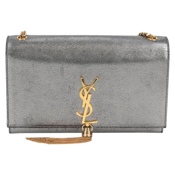 SAINT LAURENT Classic Kate Shoulder Bag Leather Gold Silver Auth yk19086 - 0