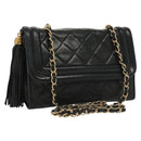 CHANEL Matelasse Chain Shoulder Bag Lamb Skin Black Gold CC Auth yk19087-1