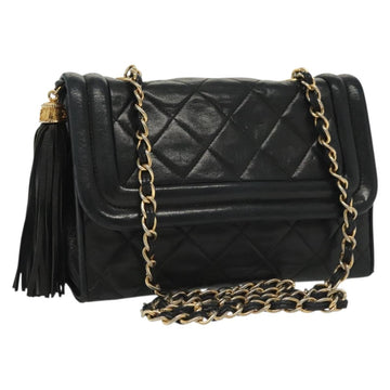 CHANEL Matelasse Chain Shoulder Bag Lamb Skin Black Gold CC Auth yk19087