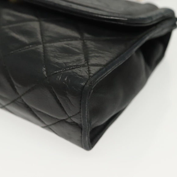 CHANEL Matelasse Chain Shoulder Bag Lamb Skin Black Gold CC Auth yk19087