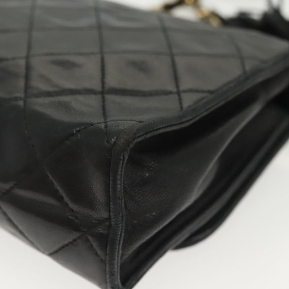 CHANEL Matelasse Chain Shoulder Bag Lamb Skin Black Gold CC Auth yk19087