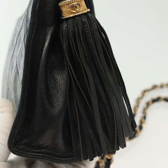 CHANEL Matelasse Chain Shoulder Bag Lamb Skin Black Gold CC Auth yk19087