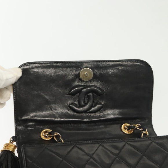 CHANEL Matelasse Chain Shoulder Bag Lamb Skin Black Gold CC Auth yk19087