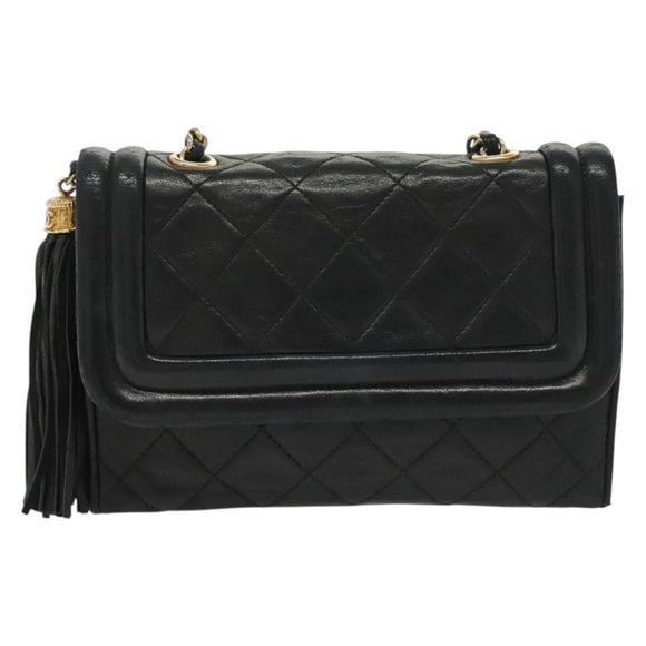 CHANEL Matelasse Chain Shoulder Bag Lamb Skin Black Gold CC Auth yk19087