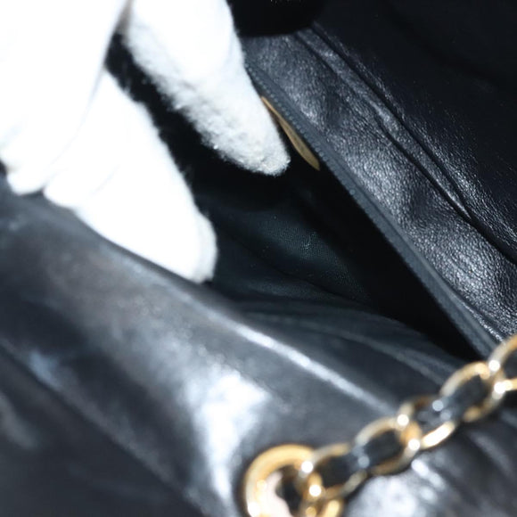 CHANEL Matelasse Chain Shoulder Bag Lamb Skin Black Gold CC Auth yk19087