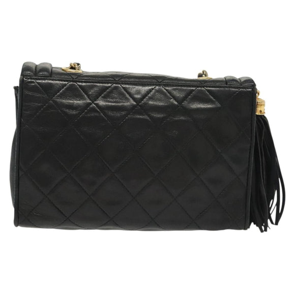 CHANEL Matelasse Chain Shoulder Bag Lamb Skin Black Gold CC Auth yk19087