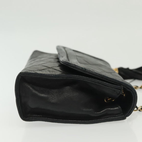 CHANEL Matelasse Chain Shoulder Bag Lamb Skin Black Gold CC Auth yk19087